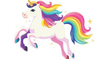 Rainbow unicorn horse jumping flat vecto