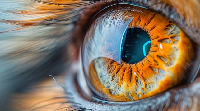 Through the macro lens, the dog's eye becomes a universe of its own, each delicate strand of fur and speck of color magnified in exquisite detail.
