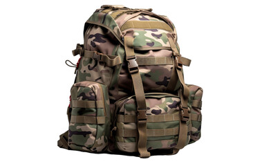 A large backpack with multiple compartments, zippers, and straps, ready for an outdoor adventure