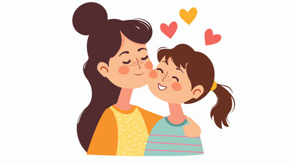Girl kissing her mothers cheek flat vector isolated