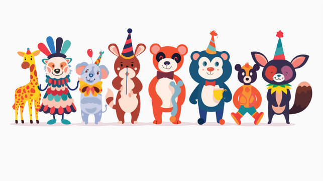 Animal circus and clown flat vector isolated