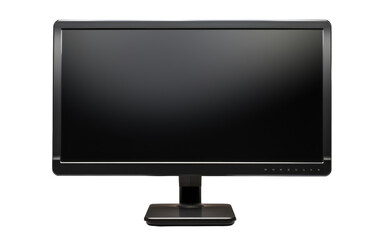 A sleek black computer monitor contrasts against a clean white background