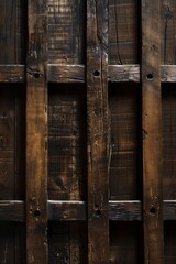A closeup of the slats in an antique wooden shutter, showcasing their intricate patterns and textures.