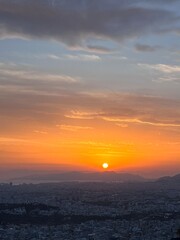 Beautiful sunset from Lycabettus Hill in Athens, Greece.