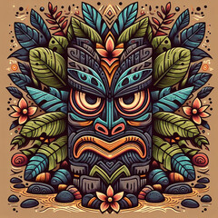 funny cartonized tiki mask texture pattern
