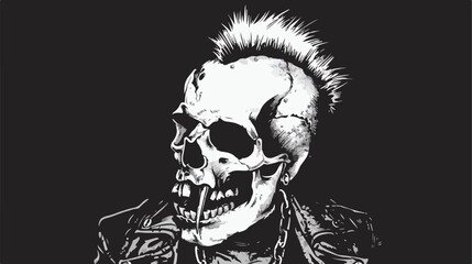 Punk rock skull hand drawing vector isolated on black