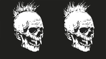 Punk rock skull hand drawing vector isolated on black