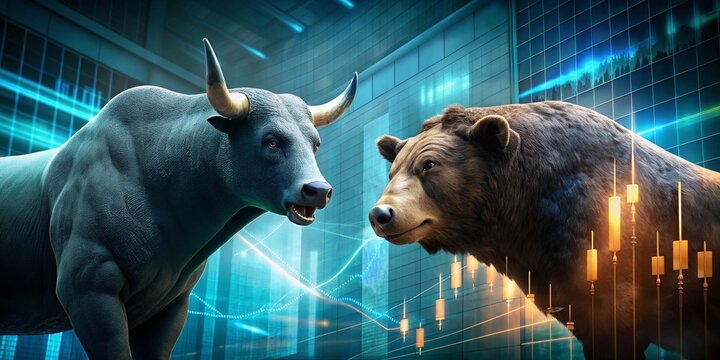 Create a bear and bull image that represents the stock market