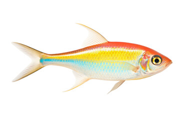 Fototapeta premium A yellow and red fish swimming gracefully against a clean white background