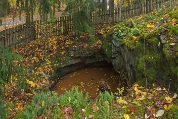 Closed Sillböle mine that was mined for iron ore in autumn, Kaivoksela, Finland.