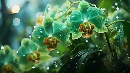 water drops on a leaf, Moth orchids Plant, green