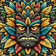 funny cartonized tiki mask texture pattern
