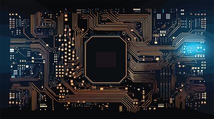 Rendering of cyberpunk AI. Circuit board. Technology - obrazy, fototapety, plakaty