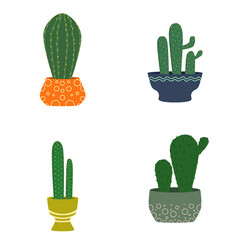 Doodle cactus plant set decorative houseplants illustration that can be used for interior decoration, social media, sticker, wallpaper, card, green house, e.t.c. with green colorful colors pot