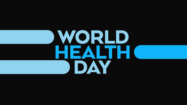 world health day colorful blue motion graphics seamlessly loopable text animation on black background great for celebrating world health day by the united nations april 7