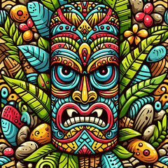 funny cartonized tiki mask texture pattern
