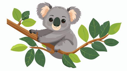 Koala climbing tree branch flat vector isolated