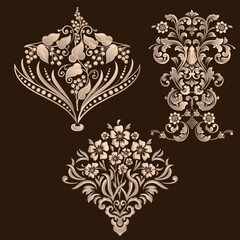 Vector set of damask ornamental elements. Elegant floral abstract elements for design. Perfect for invitations, cards etc. - 774828647
