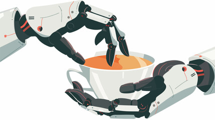 Robot hands holding a cup of tea flat vector isolated