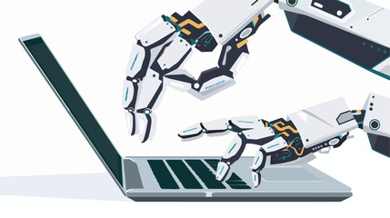 Robot hands point to laptop button advisor chatbot 