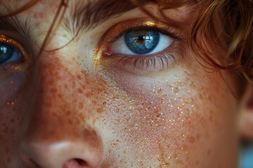 A constellation of freckles dances across her cheeks, eyes like ocean storms, capturing the wild beauty of nature's own art.

 - obrazy, fototapety, plakaty