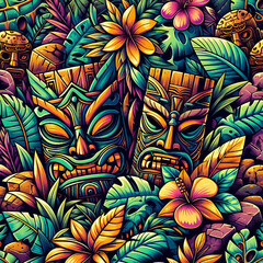 funny cartonized tiki mask texture pattern
