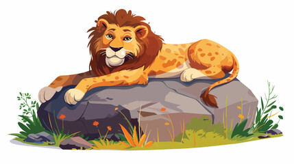 Lion lying on the rock flat vector 