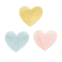 Hearts watercolor illustration isolated on white background.