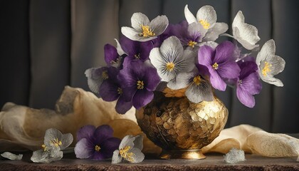 A bouquet of violets in a vase. Spring background  