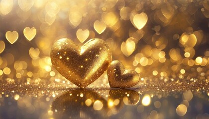 Abstract background with golden hearts