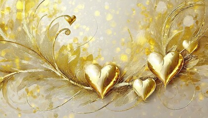 White and gold background with hearts - 774829806