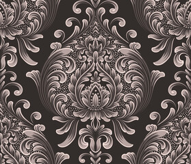 Damask seamless pattern element. Vector classical luxury old fashioned damask ornament, royal victorian seamless texture for wallpapers, textile, wrapping. Vintage exquisite floral baroque template. - obrazy, fototapety, plakaty
