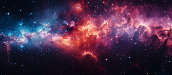 Fototapeta na wymiar Interstellar Beauty: Distant Nebula and Galaxy Panorama