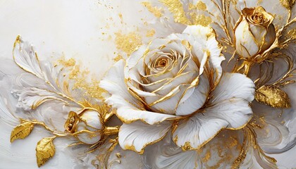 White and gold background with 3D roses covered with gold paint - 774830078