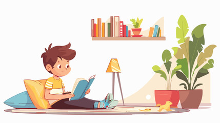 Little boy studying in the room flat vector isolated