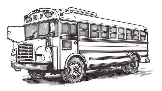 School bus car line art illustration image flat vector