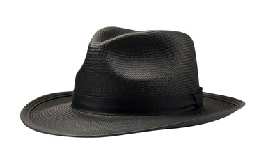 A sleek black hat stands alone against a crisp white background