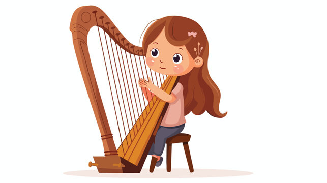 Little girl playing harp flat vector isolated