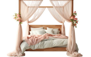 Fototapeta na wymiar A luxurious bed with a canopy and flowing curtains in an elegant bedroom setting