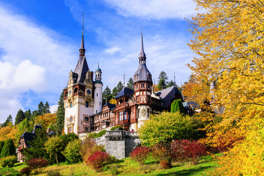 Peles castle in autumn. Sinaia, Romania.