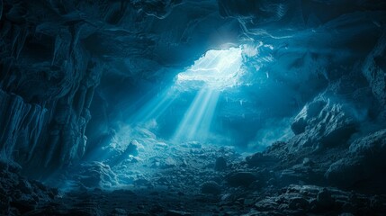 a cave with light shining through the cave