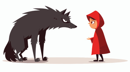 Little red riding hood and wolf flat vector isolated