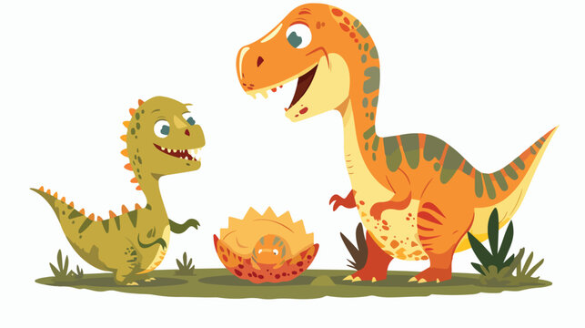 Mother dinosaur with baby hatching flat vector
