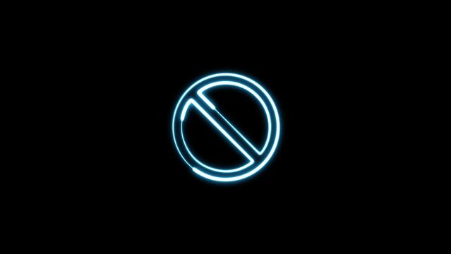 Neon glowing Cross symbol animation background. not allow Symbol in Motion graphic. neon Ban sign pop up red circle and line.