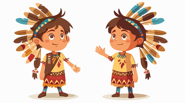 Native boy indian american waving flat vector