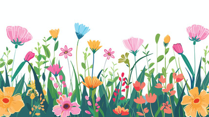Spring flowers in the meadow flat vector isolated on