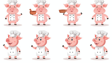 Pig chef collection set flat vector isolated o