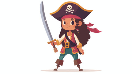 Pirate girl holding a sword flat vector isolated