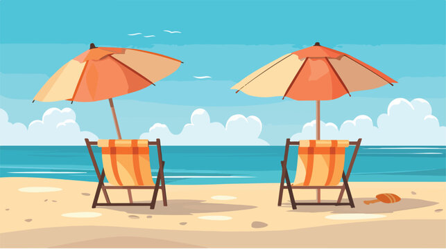 Summer Chairs and umbrellas on tropical sea and beach