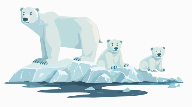 Polar bears family on icebergs flat vector isolated